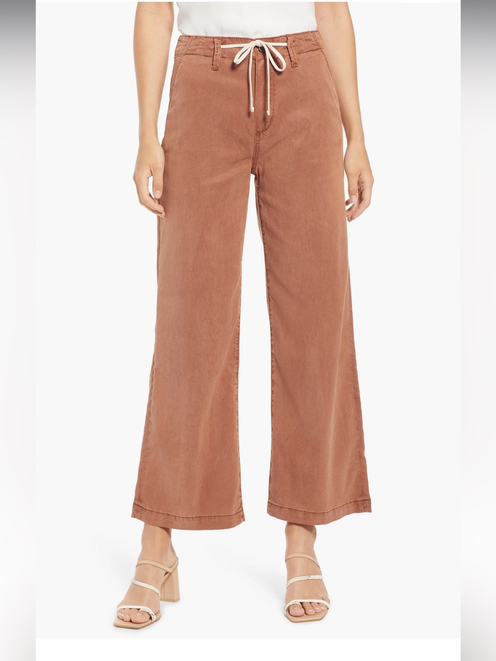 PAIGE Carly Drawstring High Waist Jeans 27 Brown Wide Leg Relaxed Denim Rust
